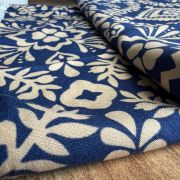 Navy floral cotton viscose fabric by the yard | lightweight summer dress & blouse material, breathable boho sewing fabric