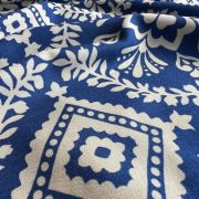 Navy floral cotton viscose fabric by the yard | lightweight summer dress & blouse material, breathable boho sewing fabric