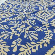 Navy floral cotton viscose fabric by the yard | lightweight summer dress & blouse material, breathable boho sewing fabric