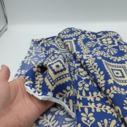 Navy floral cotton viscose fabric by the yard | lightweight summer dress & blouse material, breathable boho sewing fabric