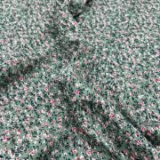 Green floral cotton viscose fabric by the yard – soft drapey material| 150 cm width