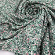 Green floral cotton viscose fabric by the yard – soft drapey material| 150 cm width