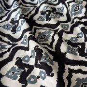 Black gray ikat cotton viscose fabric – soft lightweight ethnic sewing fabric (150 cm wide)