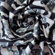 Black gray ikat cotton viscose fabric – soft lightweight ethnic sewing fabric (150 cm wide)