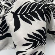Black white leaf cotton viscose fabric – drapey lightweight material by yard (150 cm / 59″)
