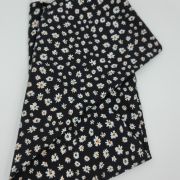 Black floral cotton viscose fabric – soft drapey material by yard (150 cm / 59″)