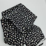 Black floral cotton viscose fabric – soft drapey material by yard (150 cm / 59″)