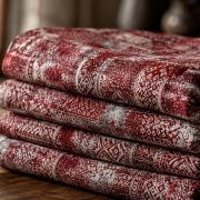 Cotton viscose fabric by the yard, boho ethnic print, red aztec tribal geometric dress fabric, 150cm wide soft apparel fabric for sewing