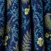 Navy blue botanical orchid viscose cotton fabric by the yard, mimosa fern pattern dressmaking textile, premium floral apparel material 150cm