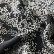 Black and white botanical viscose fabric by the yard, 100% pure rayon non-synthetic dressmaking cloth, monochrome floral textile 150cm