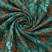Olive green botanical viscose fabric by the yard, 100% pure rayon terracotta orchid dressmaking cloth, fern pattern material 150cm