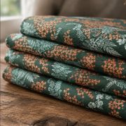 Olive green botanical viscose fabric by the yard, 100% pure rayon terracotta orchid dressmaking cloth, fern pattern material 150cm