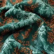 Olive green botanical viscose fabric by the yard, 100% pure rayon terracotta orchid dressmaking cloth, fern pattern material 150cm