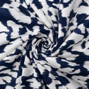 Navy blue ikat viscose cotton blend fabric by the yard, abstract zigzag pattern dressmaking material, soft drape apparel textile 150cm wide