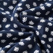 Navy blue viscose cotton blend fabric by the yard, rayon mini leaf print dressmaking material, soft drape apparel textile 150cm wide