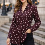 Viscose floral fabric by the yard – burgundy soft drapey material for dresses| 150 cm width
