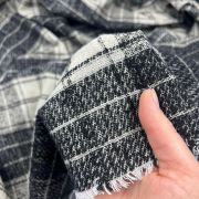 Plaid flannel fabric by the yard – black white check winter fabric for shirts