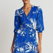 Blue floral bird print fabric – lightweight summer dress fabric