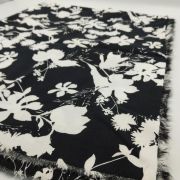 White and black floral viscose fabric – soft drapey material by yard (150 cm / 59″)