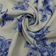 Blue floral viscose linen fabric – drapey breathable material by yard (150 cm / 59″)