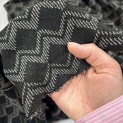 Black geometric jacquard lycra interlock fabric by yard, 180 cm wide heavyweight textured knit fabric for jackets, coats & upholstery