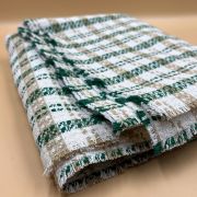 Green beige plaid tweed fabric by the yard – soft textured boucle material for coats, jackets, skirts & dresses | 150 cm wide
