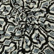 Black gray ikat cotton viscose fabric – soft lightweight ethnic sewing fabric (150 cm wide)