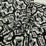 Black gray ikat cotton viscose fabric – soft lightweight ethnic sewing fabric (150 cm wide)