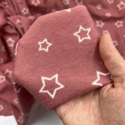Dusty rose star pattern micro suede fabric – upholstery & craft fabric by the yard, soft velvety celestial print, 180 cm wide