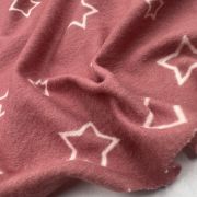 Dusty rose star pattern micro suede fabric – upholstery & craft fabric by the yard, soft velvety celestial print, 180 cm wide
