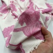 Pink baroque leaves viscose cotton fabric by the yard, vintage dusty rose leaf print dressmaking cloth, soft breathable textile 150cm