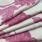 Pink baroque leaves viscose cotton fabric by the yard, vintage dusty rose leaf print dressmaking cloth, soft breathable textile 150cm