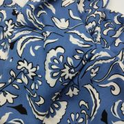Blue floral viscose cotton fabric for dresses, skirts, blouses (150×100 cm)