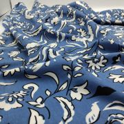 Blue floral viscose cotton fabric for dresses, skirts, blouses (150×100 cm)