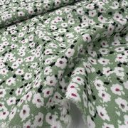 Floral viscose fabric – green daisy print soft drapey material for dresses, blouses, skirts & summer sewing | 150 cm width