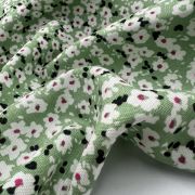 Floral viscose fabric – green daisy print soft drapey material for dresses, blouses, skirts & summer sewing | 150 cm width