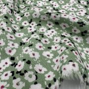 Floral viscose fabric – green daisy print soft drapey material for dresses, blouses, skirts & summer sewing | 150 cm width