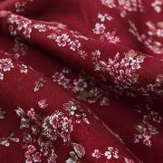 Burgundy ditsy floral viscose cotton fabric by the yard, mini flower dressmaking material, soft drape apparel textile 150cm wide