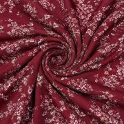 Burgundy ditsy floral viscose cotton fabric by the yard, mini flower dressmaking material, soft drape apparel textile 150cm wide