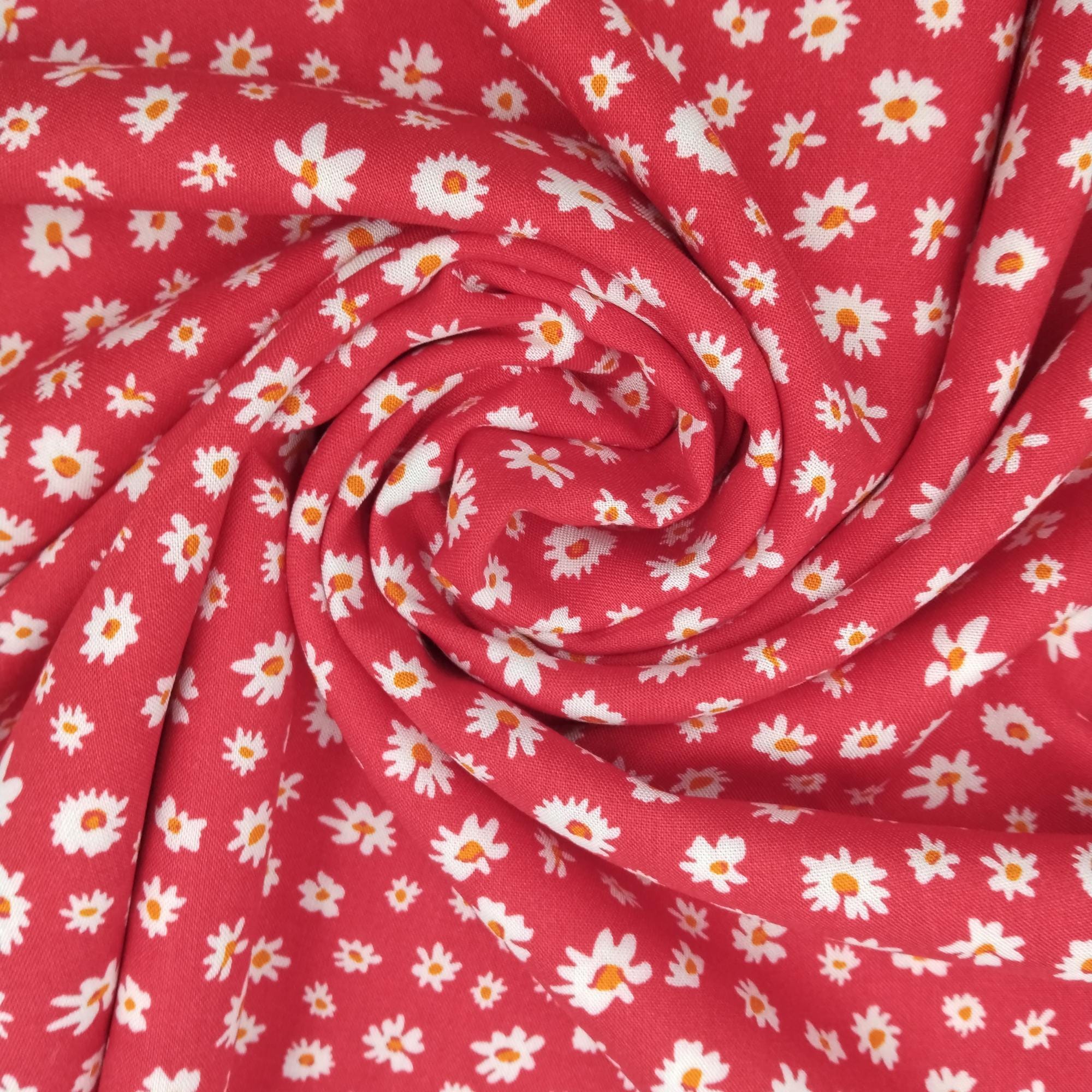 Red Floral Viscose Fabric – Soft Drapey Material by Yard (150 cm / 59") – view 2