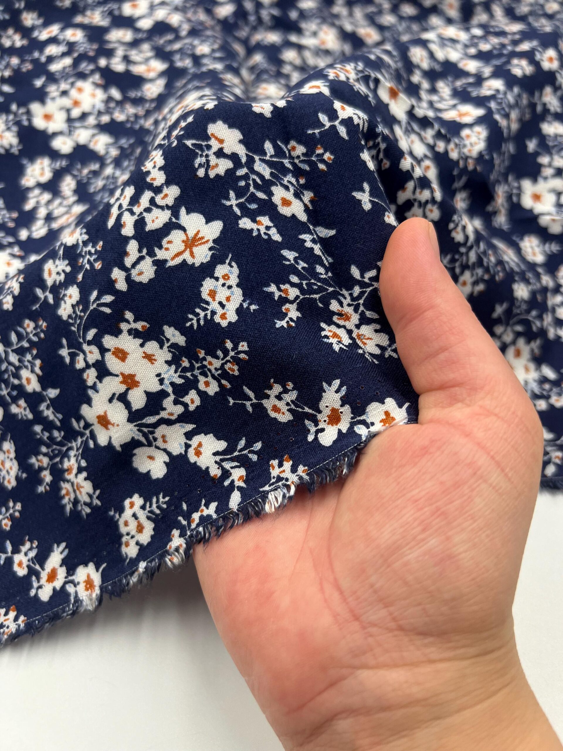 Navy Floral Viscose Cotton Fabric by the Yard, Soft Lightweight Dress Fabric, (150 cm / 59") Wide, Premium Bursa Quality – view 14