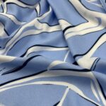 Blue Abstract Wave Viscose Fabric by the Yard, Modern Print Cotton Blend Dress Fabric, (150 cm / 59") Wide