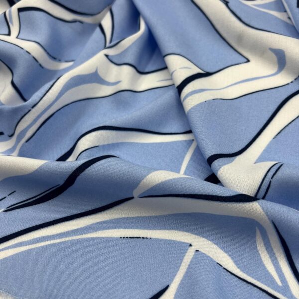 Blue Abstract Wave Viscose Fabric by the Yard, Modern Print Cotton Blend Dress Fabric, (150 cm / 59") Wide