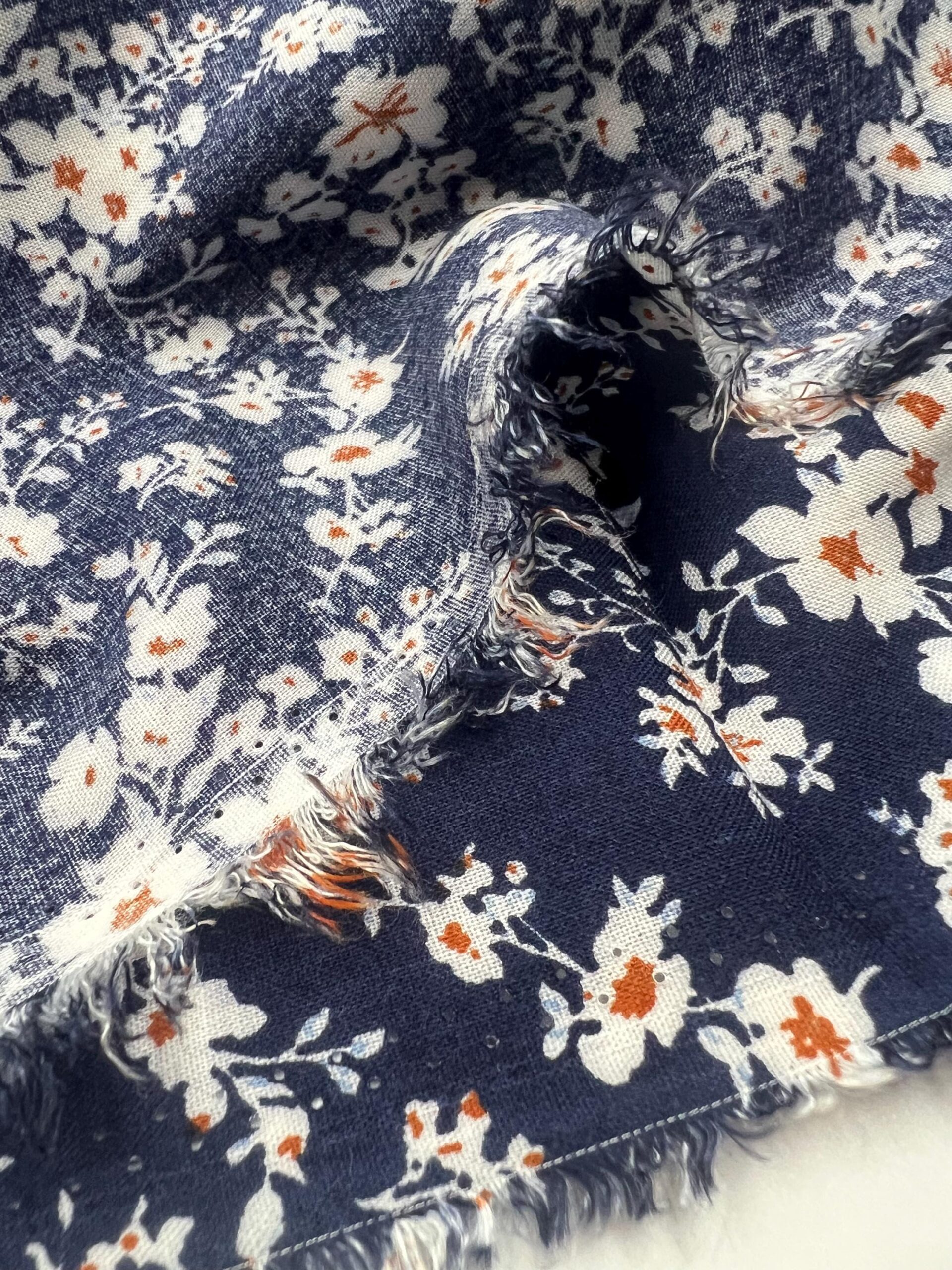 Navy Floral Viscose Cotton Fabric by the Yard, Soft Lightweight Dress Fabric, (150 cm / 59") Wide, Premium Bursa Quality – view 7