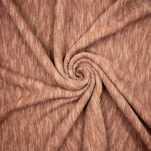 Brown Rib Knit Fabric by the Yard, Soft Stretch Melange Jersey for Tops and Dresses, (150 cm / 59") Wide