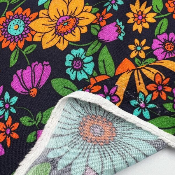 Colorful Retro Floral Viscose Fabric by the Yard, Boho Flower Print Dress Fabric, (150 cm / 59") Wide