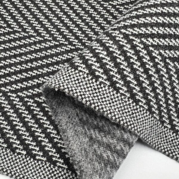 Black White Herringbone Wool Blend Fabric by the Yard, Stretch Coating Fabric 800 GSM, (150 cm / 59") Wide