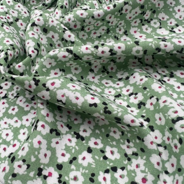 Sage Green Ditsy Floral Viscose Fabric by the Yard, Small Flower Print Dress Fabric, (150 cm / 59") Wide