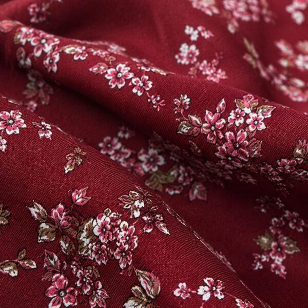 Burgundy Ditsy Floral Viscose Fabric by the Yard, Mini Flower Dressmaking Fabric, (150 cm / 59") Wide