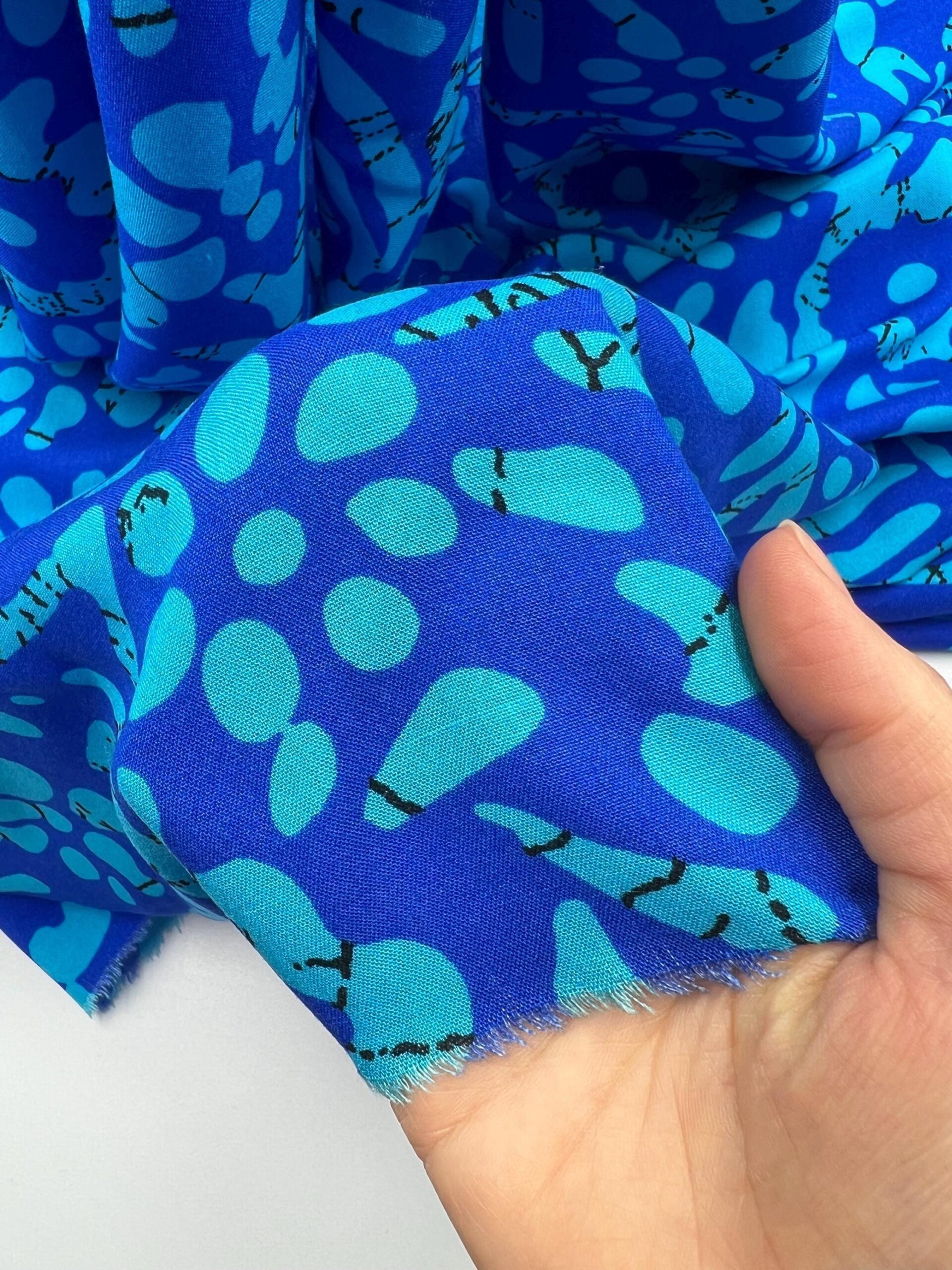Blue Printed Viscose Fabric by the Yard, Soft Drapey Breathable Dress Fabric, (150 cm / 59") Wide, Premium Bursa Quality